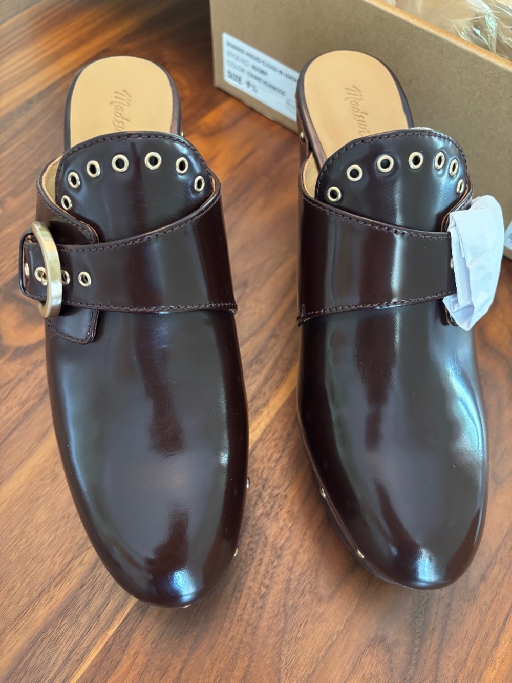 Madewell Studded Heeled Clogs in Garnet Sheen | NWOT | Size 9.5 | Never Worn